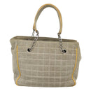 CHANEL Choco Bar Tote Bag Canvas Beige Yellow CC Auth 116301-2