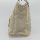 CHANEL Choco Bar Tote Bag Canvas Beige Yellow CC Auth 116301-4