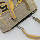 CHANEL Choco Bar Tote Bag Canvas Beige Yellow CC Auth 116301-6