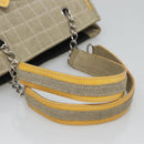 CHANEL Choco Bar Tote Bag Canvas Beige Yellow CC Auth 116301-7