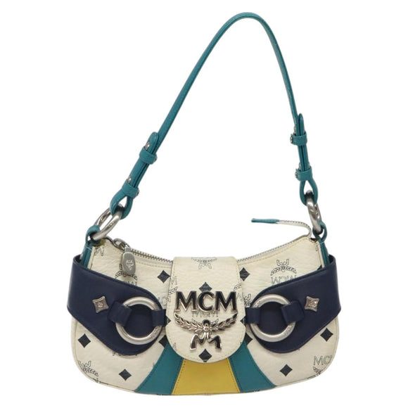 MCM Logogram Vicetos Shoulder Bag PVC Leather White Auth 116317
