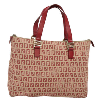 FENDI Zucchino Canvas Hand Bag Red Gold Auth 116319