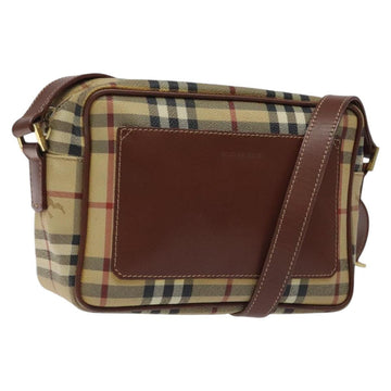 BURBERRY Nova Check Shoulder Bag PVC Beige Gold Auth 116326