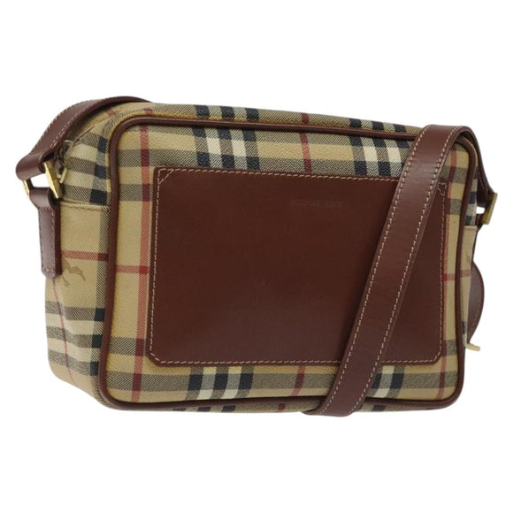 BURBERRY Nova Check Shoulder Bag PVC Beige Gold Auth 116326