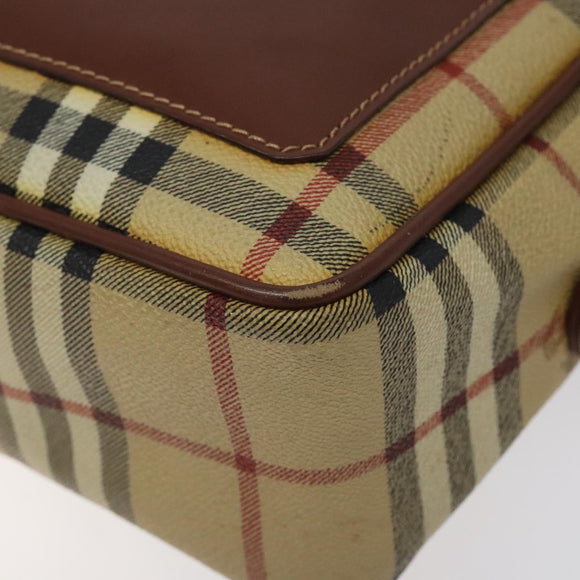 BURBERRY Nova Check Shoulder Bag PVC Beige Gold Auth 116326