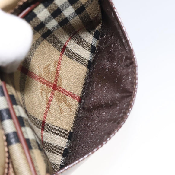 BURBERRY Nova Check Shoulder Bag PVC Beige Gold Auth 116326