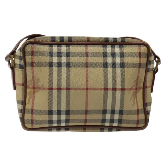 BURBERRY Nova Check Shoulder Bag PVC Beige Gold Auth 116326