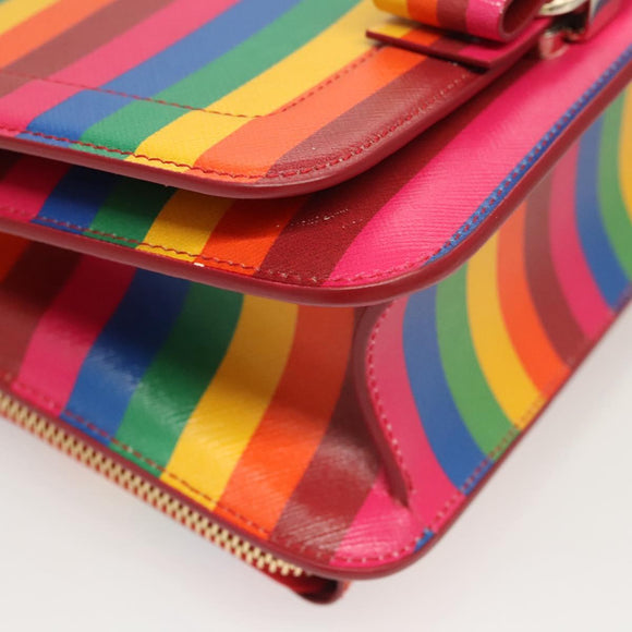 Salvatore Ferragamo Vala Chain Shoulder Bag Leather Gold Rainbow Auth 116333