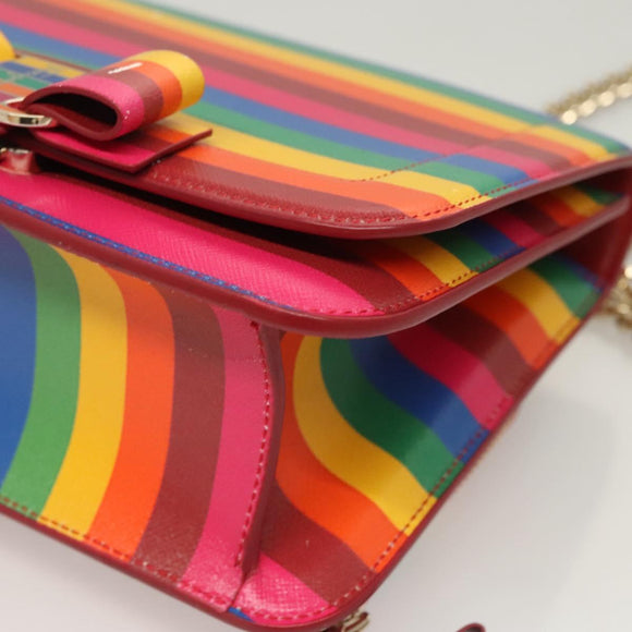 Salvatore Ferragamo Vala Chain Shoulder Bag Leather Gold Rainbow Auth 116333