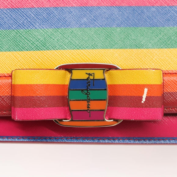 Salvatore Ferragamo Vala Chain Shoulder Bag Leather Gold Rainbow Auth 116333