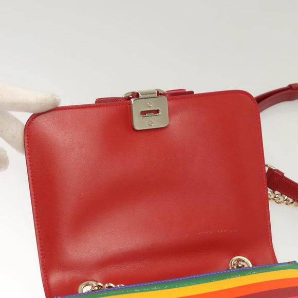 Salvatore Ferragamo Vala Chain Shoulder Bag Leather Gold Rainbow Auth 116333