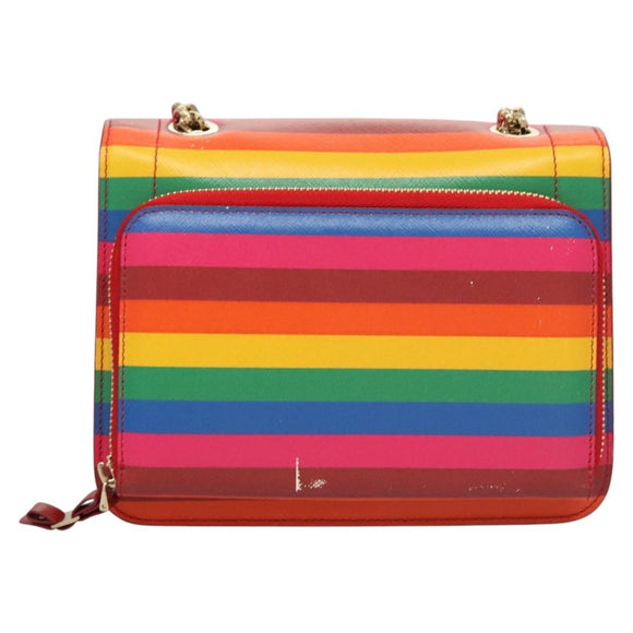 Salvatore Ferragamo Vala Chain Shoulder Bag Leather Gold Rainbow Auth 116333