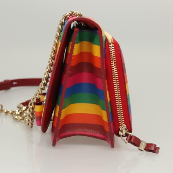 Salvatore Ferragamo Vala Chain Shoulder Bag Leather Gold Rainbow Auth 116333