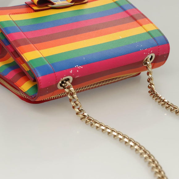 Salvatore Ferragamo Vala Chain Shoulder Bag Leather Gold Rainbow Auth 116333