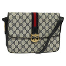 GUCCI GG Supreme Sherry Line Shoulder Bag PVC Navy Gold Red Auth 116337-1