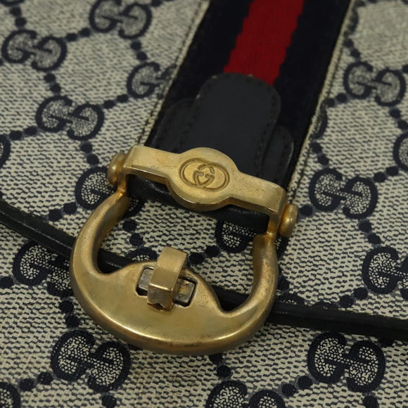 GUCCI GG Supreme Sherry Line Shoulder Bag PVC Navy Gold Red Auth 116337