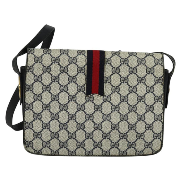 GUCCI GG Supreme Sherry Line Shoulder Bag PVC Navy Gold Red Auth 116337