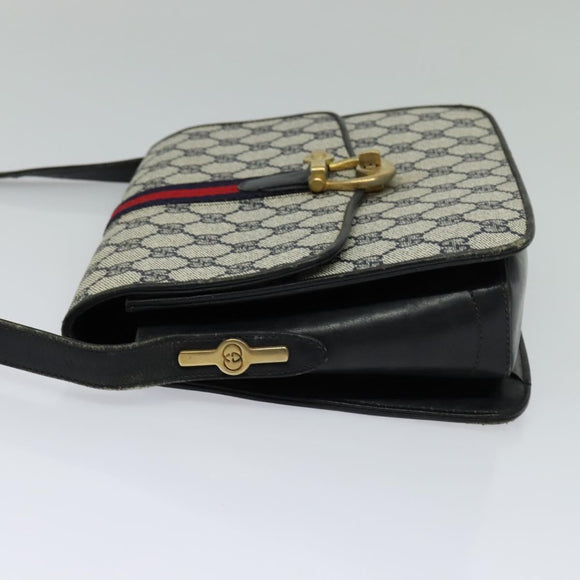 GUCCI GG Supreme Sherry Line Shoulder Bag PVC Navy Gold Red Auth 116337