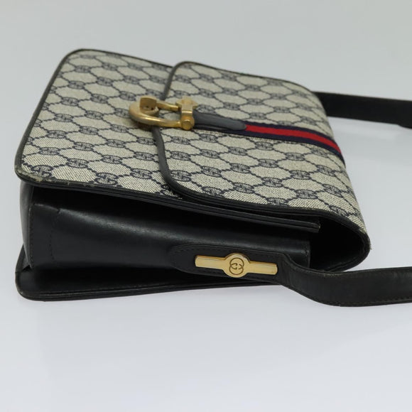 GUCCI GG Supreme Sherry Line Shoulder Bag PVC Navy Gold Red Auth 116337