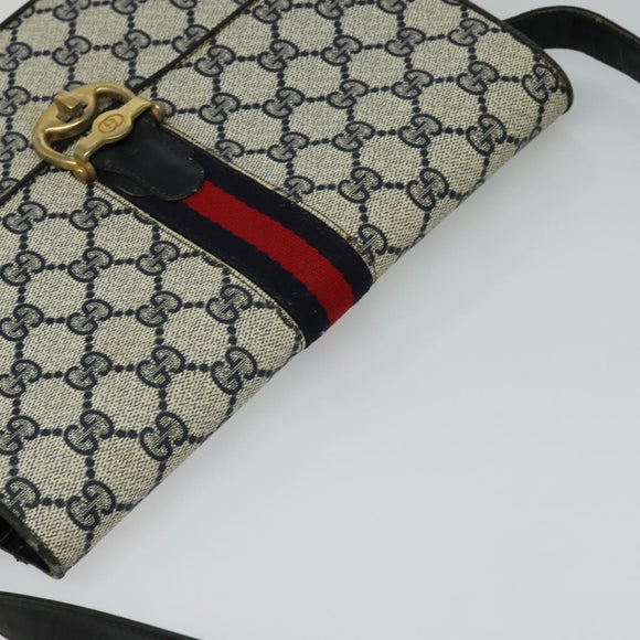 GUCCI GG Supreme Sherry Line Shoulder Bag PVC Navy Gold Red Auth 116337
