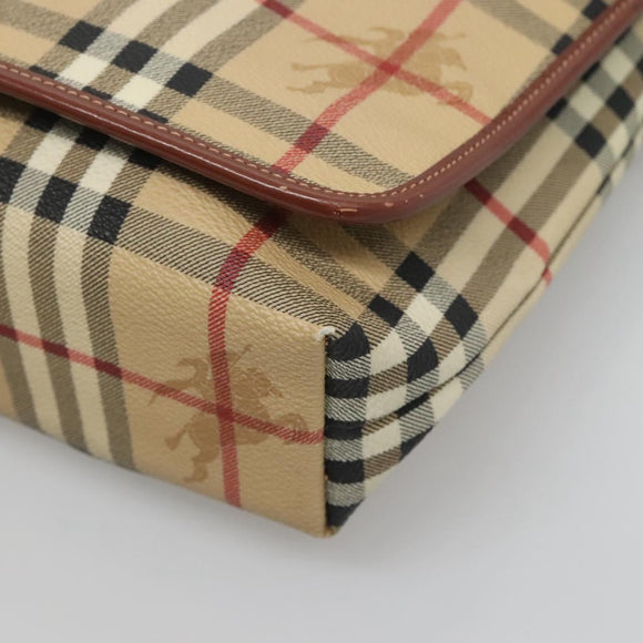 BURBERRY Nova Check Shoulder Bag PVC Leather Beige Auth 116339