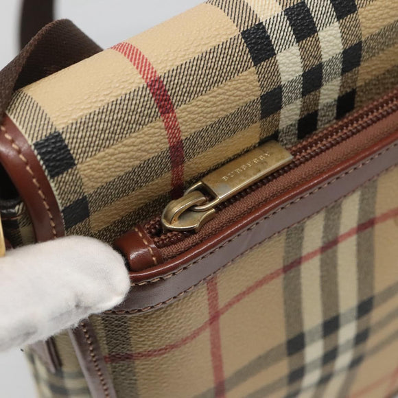 BURBERRY Nova Check Shoulder Bag PVC Leather Beige Auth 116339