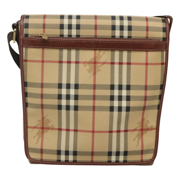 BURBERRY Nova Check Shoulder Bag PVC Leather Beige Auth 116339
