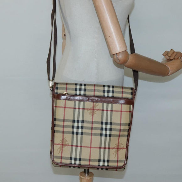 BURBERRY Nova Check Shoulder Bag PVC Leather Beige Auth 116339