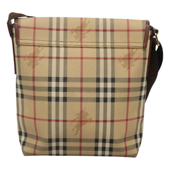 BURBERRY Nova Check Shoulder Bag PVC Leather Beige Auth 116339
