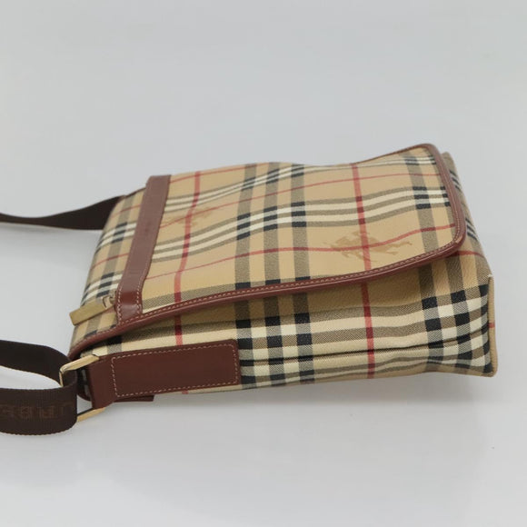 BURBERRY Nova Check Shoulder Bag PVC Leather Beige Auth 116339