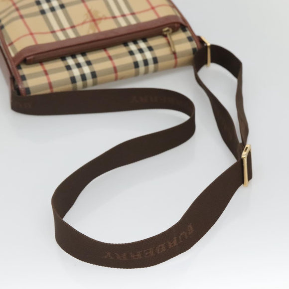 BURBERRY Nova Check Shoulder Bag PVC Leather Beige Auth 116339
