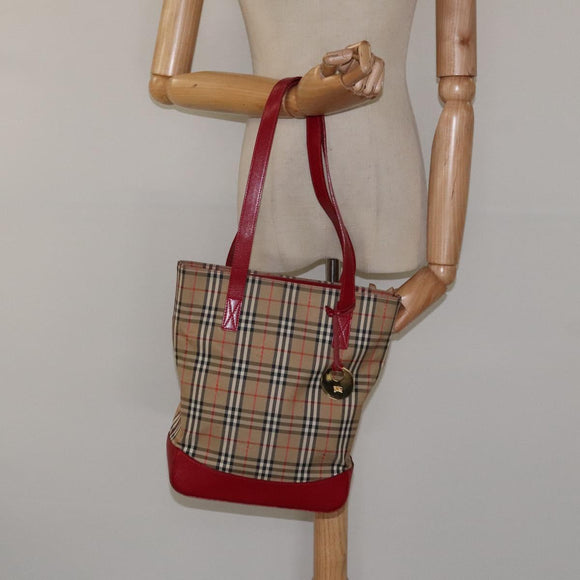 Burberrys Nova Check Tote Bag Canvas Beige Gold Auth 116349