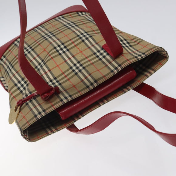 Burberrys Nova Check Tote Bag Canvas Beige Gold Auth 116349