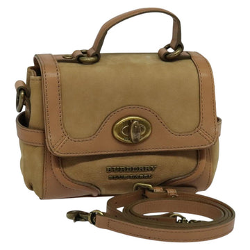 BURBERRY Blue Label Hand Bag Suede Leather 2way Beige Auth 116361