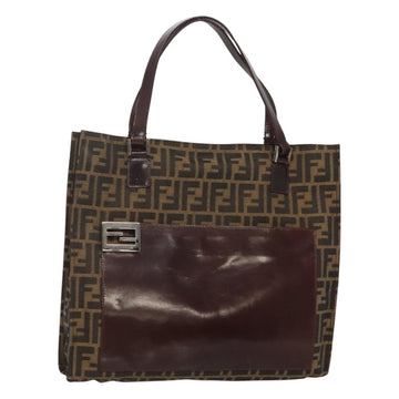 FENDI Zucca Canvas Tote Bag Brown Black Auth 116372