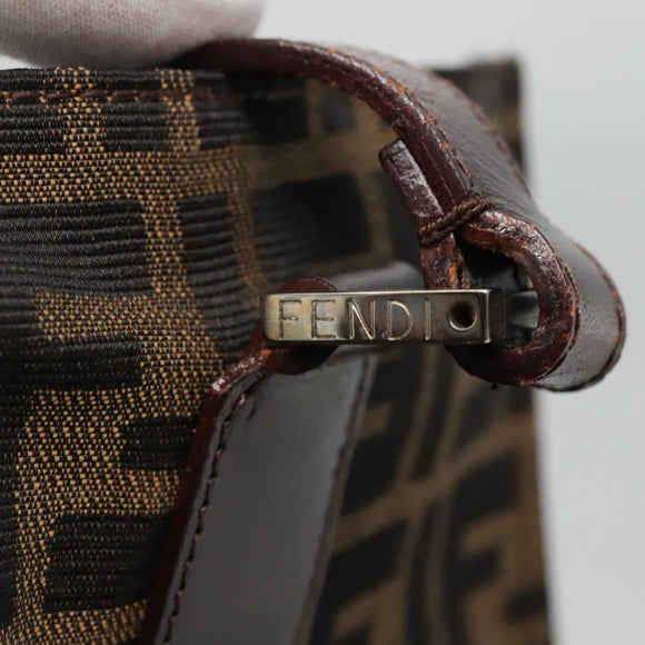 FENDI Zucca Canvas Tote Bag Brown Black Auth 116372