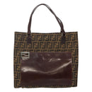 FENDI Zucca Canvas Tote Bag Brown Black Auth 116372-13