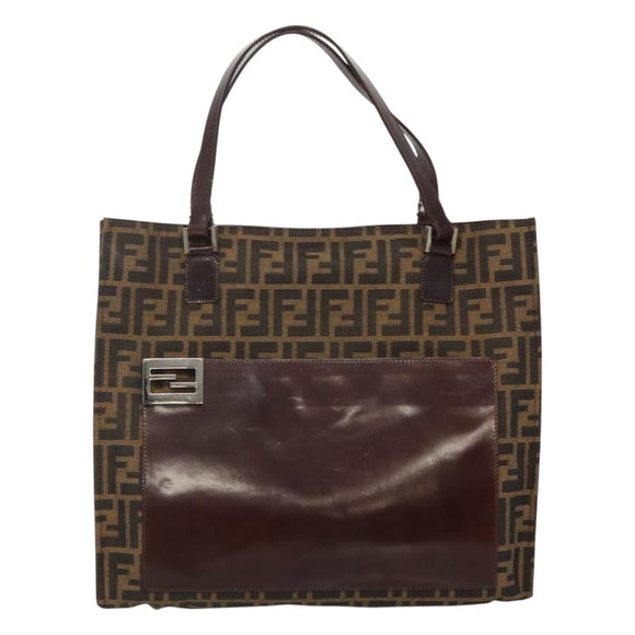 FENDI Zucca Canvas Tote Bag Brown Black Auth 116372