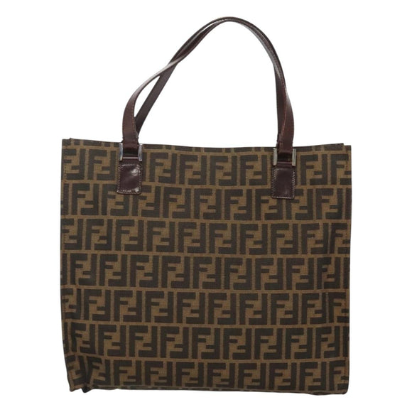 FENDI Zucca Canvas Tote Bag Brown Black Auth 116372