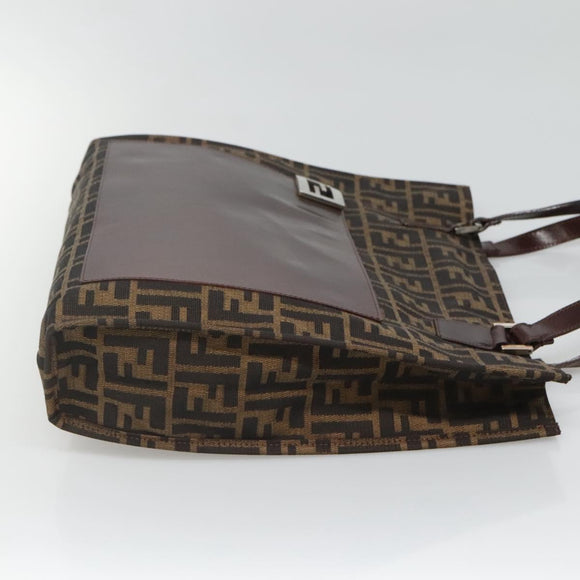 FENDI Zucca Canvas Tote Bag Brown Black Auth 116372
