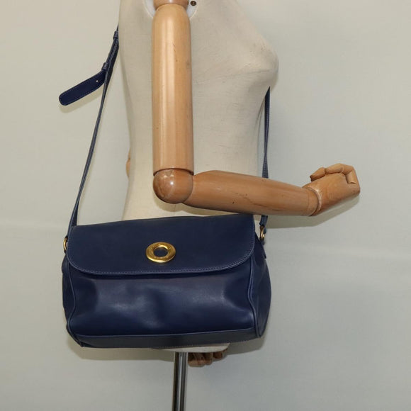 CELINE Shoulder Bag Leather Navy Auth 116384