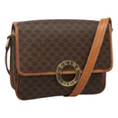 CELINE Macadam Canvas Shoulder Bag PVC Leather Brown Gold Auth 116385-1