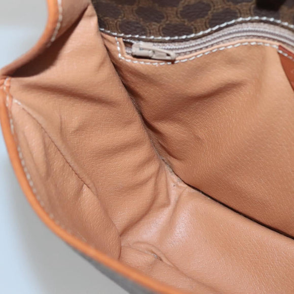 CELINE Macadam Canvas Shoulder Bag PVC Leather Brown Gold Auth 116385