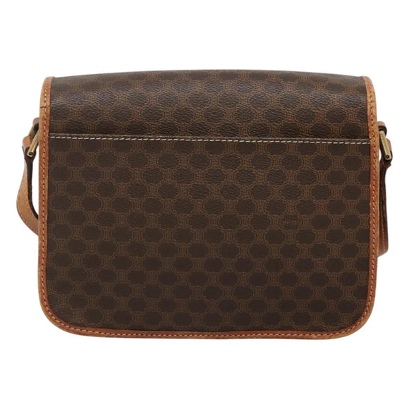 CELINE Macadam Canvas Shoulder Bag PVC Leather Brown Gold Auth 116385