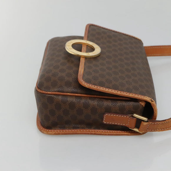 CELINE Macadam Canvas Shoulder Bag PVC Leather Brown Gold Auth 116385