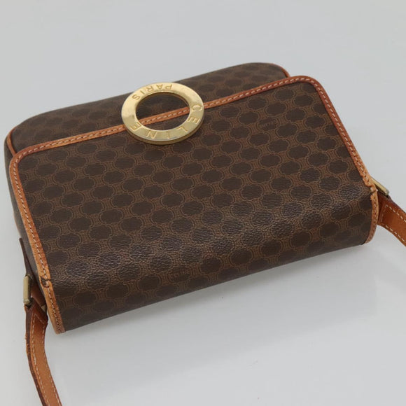 CELINE Macadam Canvas Shoulder Bag PVC Leather Brown Gold Auth 116385