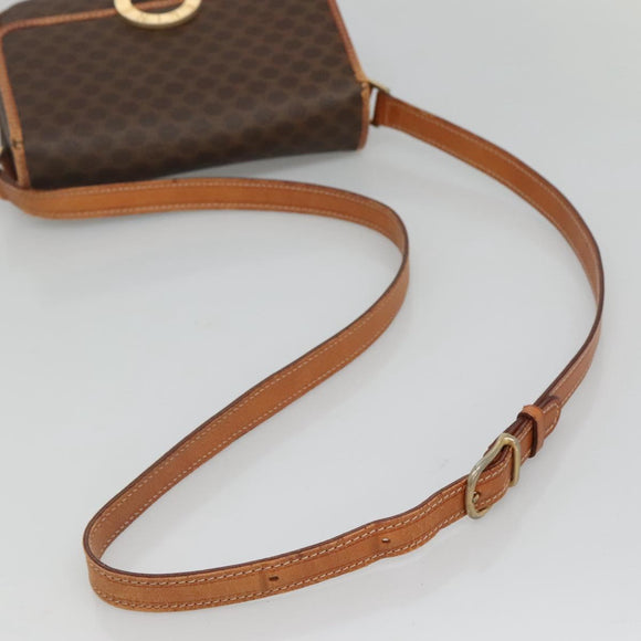 CELINE Macadam Canvas Shoulder Bag PVC Leather Brown Gold Auth 116385