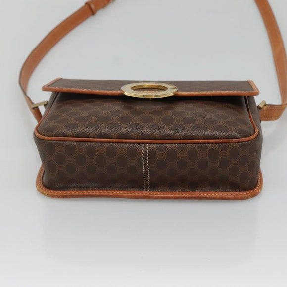 CELINE Macadam Canvas Shoulder Bag PVC Leather Brown Gold Auth 116385
