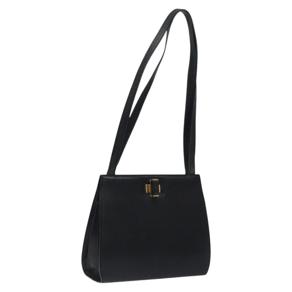 Salvatore Ferragamo Shoulder Bag Leather Black Gold Auth 116392
