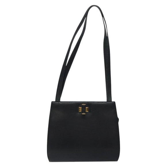 Salvatore Ferragamo Shoulder Bag Leather Black Gold Auth 116392